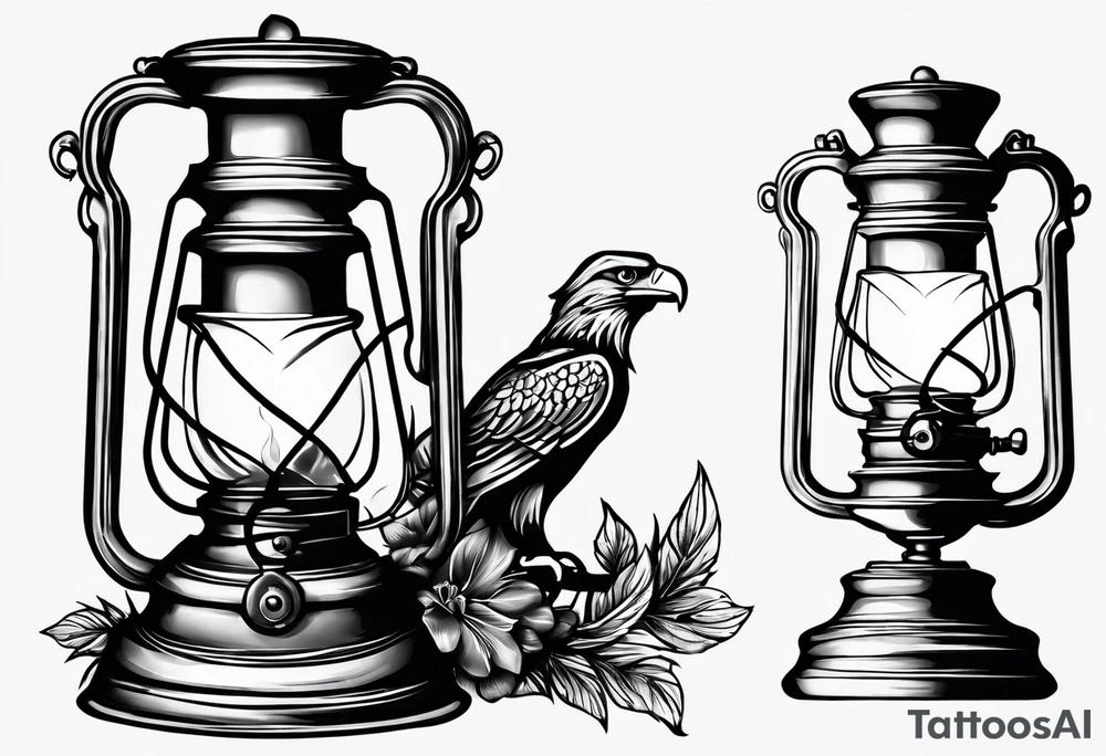 Oil lamp with an eagle next to it tattoo idea