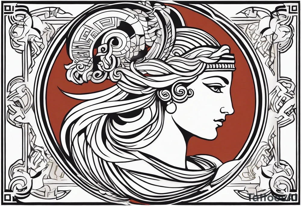 The greek goddess clio with het attributes in ancient greek style tattoo idea