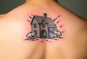 Brick house being blown off 3 little piggy's by a big bad wolf tattoo idea