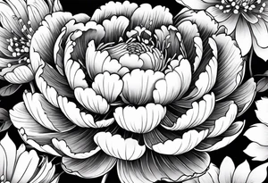 Japanese Floral peony water sleeve black and white neo traditional chrysanthemum tattoo idea