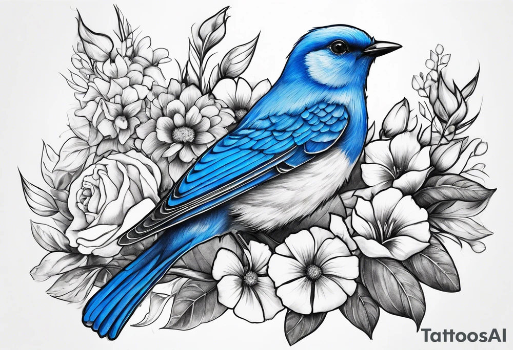 Blue bird and a bouquet tattoo idea