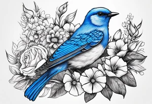 Blue bird and a bouquet tattoo idea