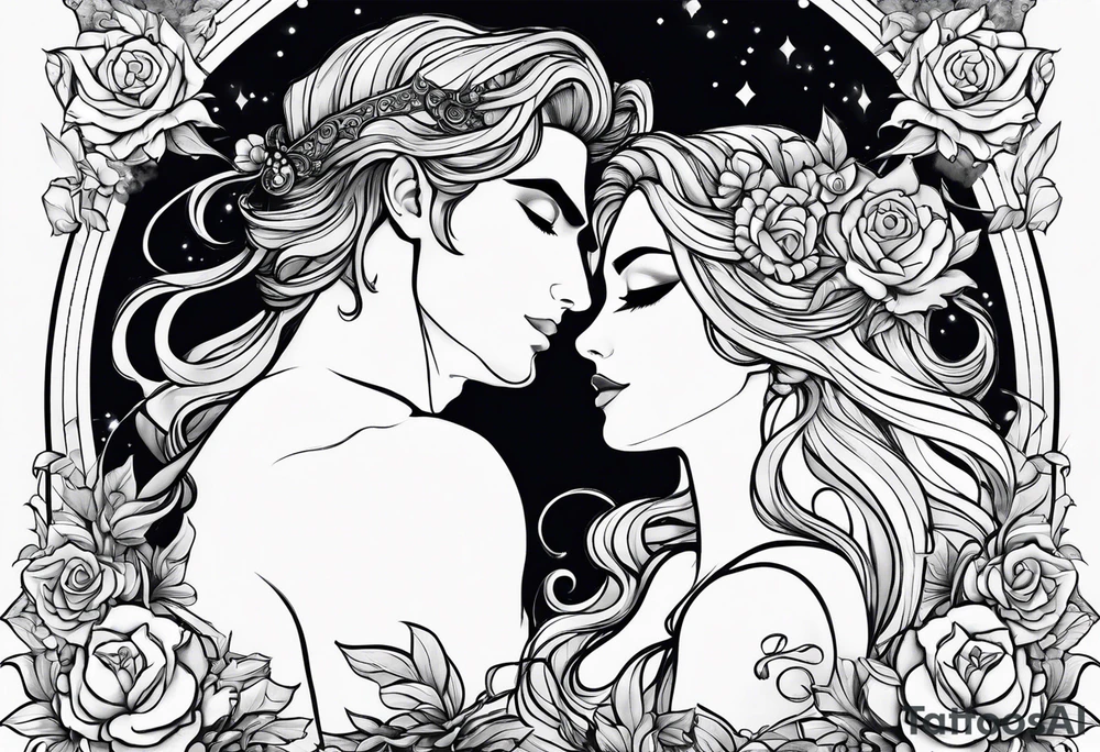 Hades and persephone with blue shadowns tattoo idea