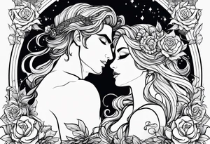 Hades and persephone with blue shadowns tattoo idea