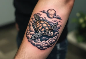 Turtle swimming in clouds tattoo idea