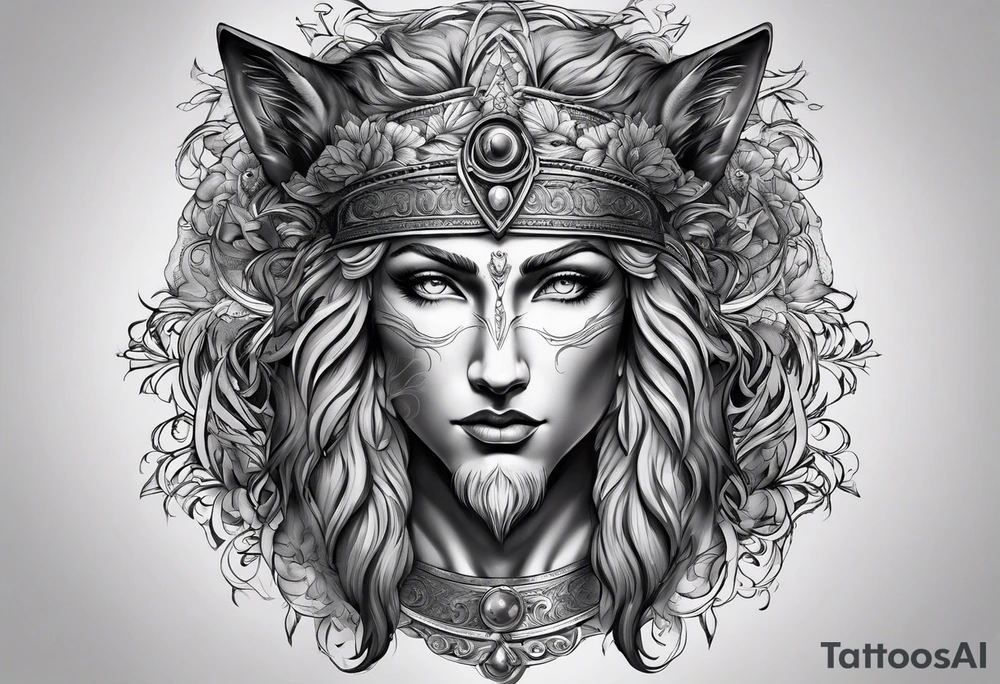 greek god zeus, full sleeve, attractive female face with wolf headress, chemical formula for protein, wolf tattoo idea