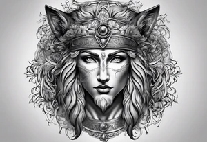 greek god zeus, full sleeve, attractive female face with wolf headress, chemical formula for protein, wolf tattoo idea