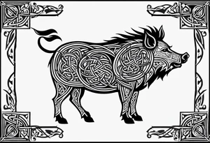 A classic tribal Celtic boar Integrated with a Chatwin, family crest and a Thistle. Simple with few lines. tattoo idea