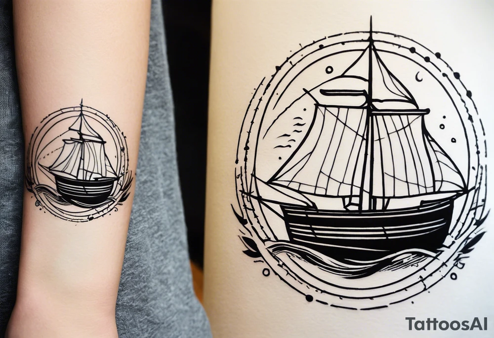 Create a forearm tattoo that embodies the phrases "No wind will be favorable to a ship that doesn't know which harbor it's sailing to" or "A person runs because they don't know where to go" in the form of an image, no text. tattoo idea