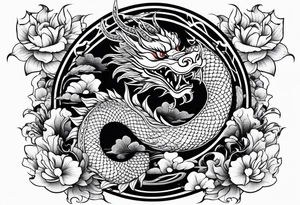 Chinese Māori dragon, koi, water, black, shoulder tattoo idea