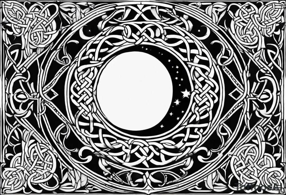 Moon, celtic symbol, hydrangia tattoo idea