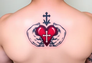 claddagh with hands holding a red heart with 
a celtic cross tattoo idea