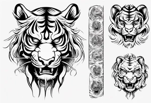 Ancient mythical tiger-like creature on a sleeve tattoo idea