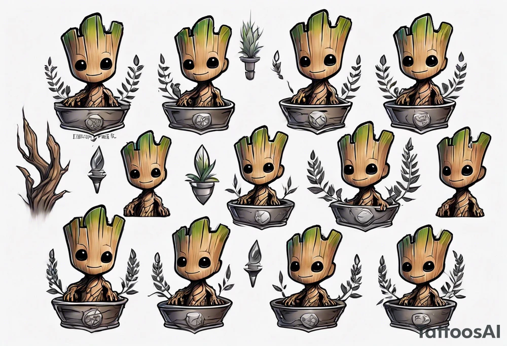 baby Groot half sleeve tattoo idea
