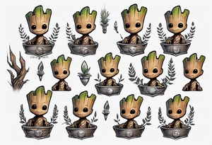 baby Groot half sleeve tattoo idea