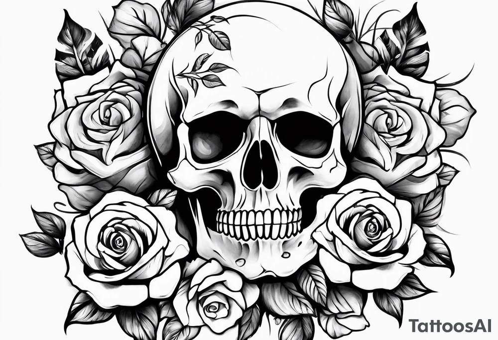 skull and roses tattoo idea