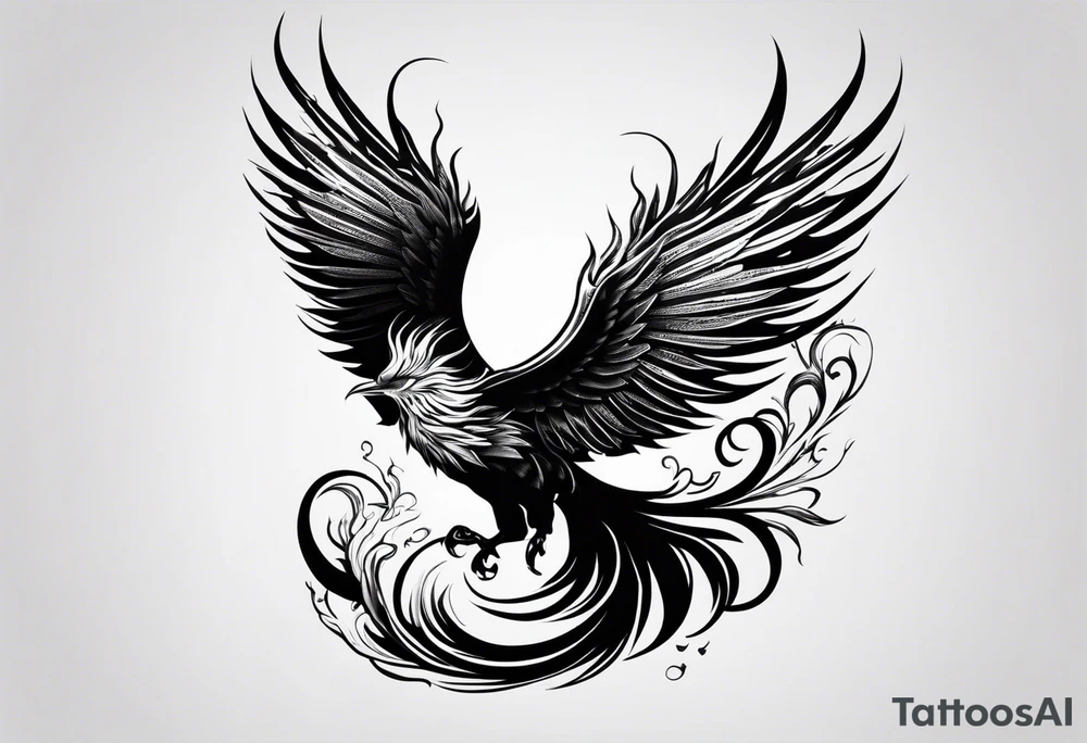 Phoenix riding from ashes side profile tattoo idea