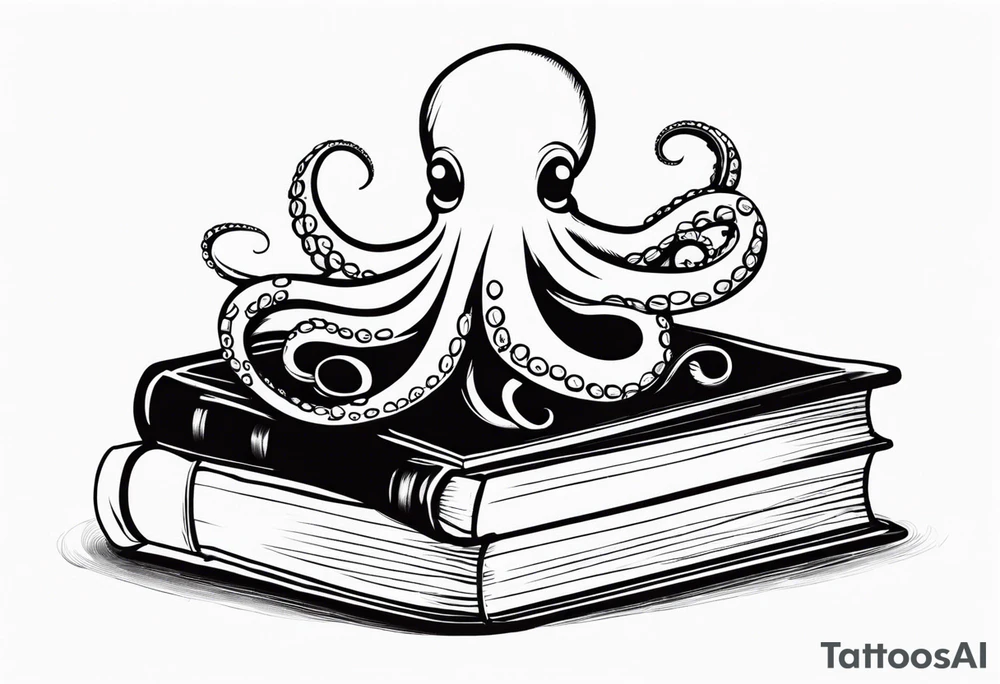 octopus reading books on top of a stack of books tattoo idea