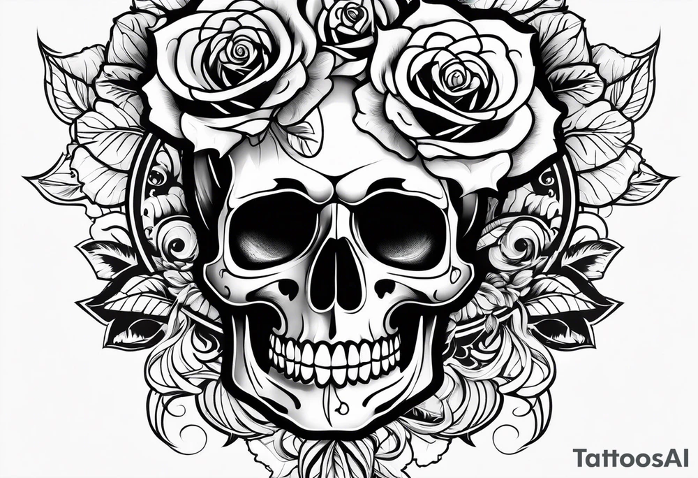 skull and roses tattoo idea