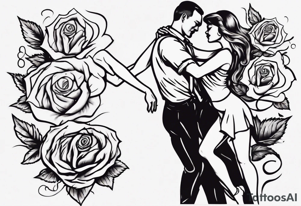 Couple dancing on a rose tattoo idea