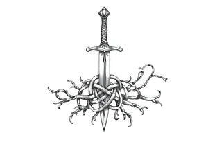 Armband tattoo of a single sword with covered in a Celtic knot roots tattoo idea