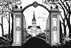 town gate vector tattoo idea