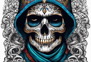 one eyed man with half face skull tattoo idea