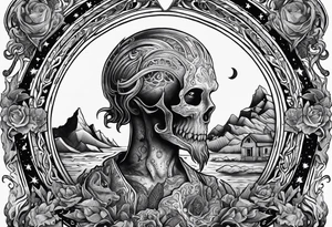 Beautiful Eldridge horror creature, astrology scene tattoo idea