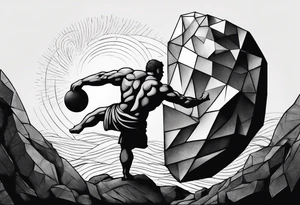 Sisyphus pushing the rock in minimalist stlye tattoo idea using geometric shapes tattoo idea