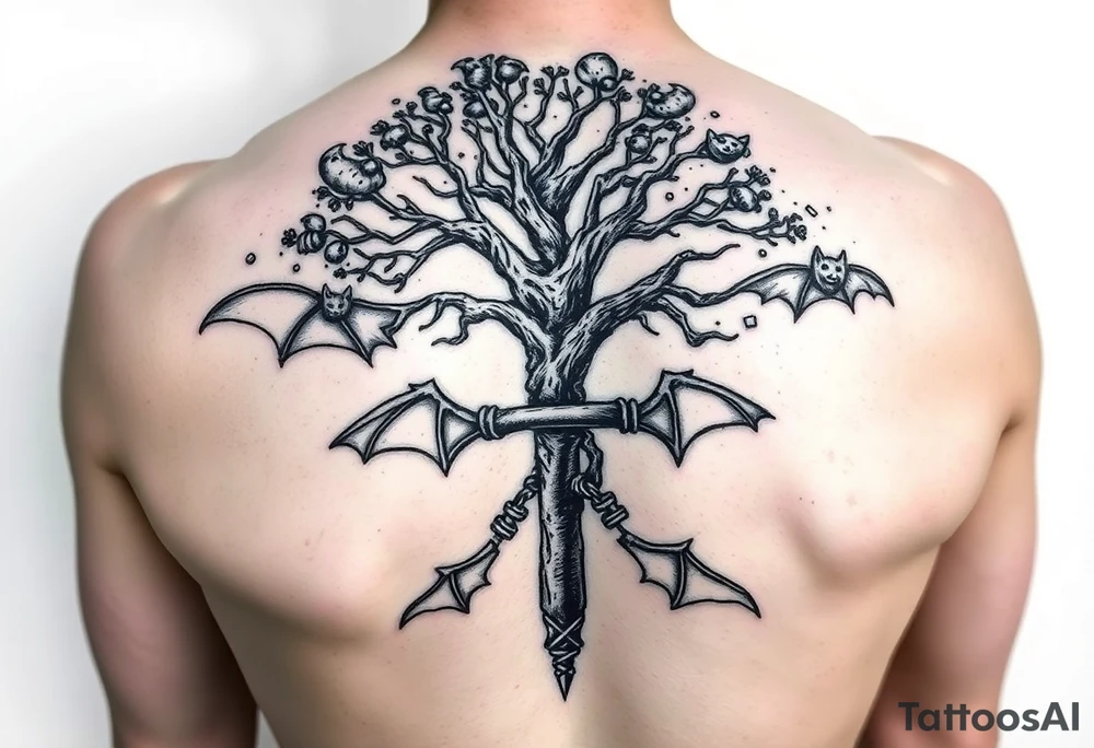 poison tree wrapped around an ankh with bats surrounding the tree forearm tattoo tattoo idea