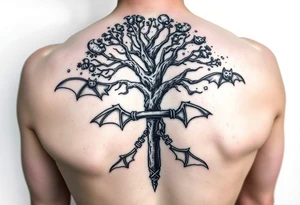 poison tree wrapped around an ankh with bats surrounding the tree forearm tattoo tattoo idea