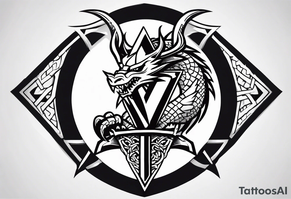 Valhalla sword shield dragon axe Valknut barbed wire
steps tattoo idea