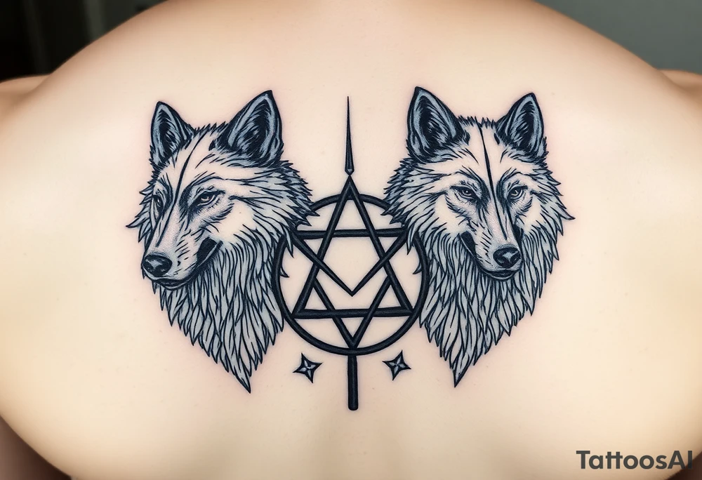 powerful wolfs with a Triskelion tattoo idea