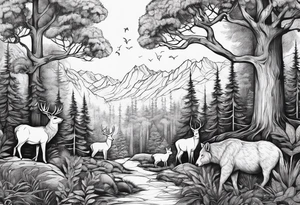 Forest with trees and animals roaming tattoo idea