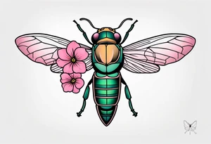 Neo traditional Cicada and pink flower tattoo idea