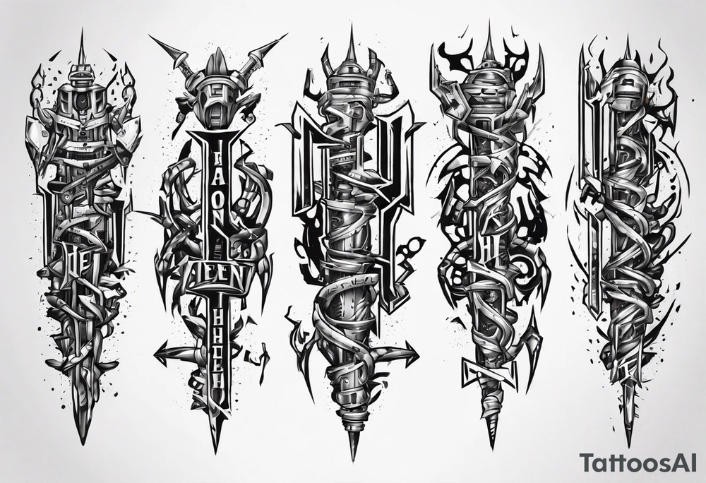 vertical heathen robotic wording tattoo idea