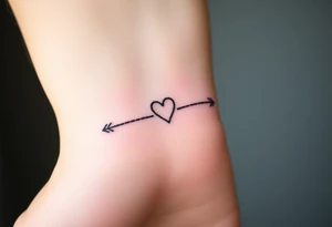 A dotted-line infinity with a heart at one end and an arrow at the other, symbolizing love’s journey, in a soft pastel gradient tattoo idea