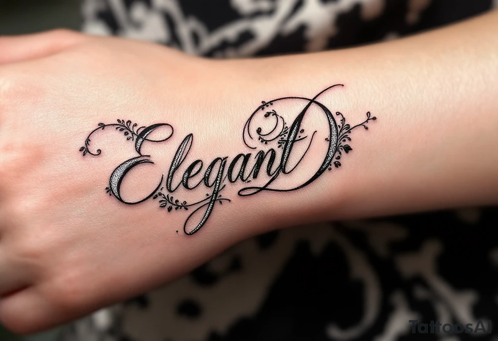 Elegant Script D – A flowing cursive letter D in black ink with delicate silver filigree details wrapping around the curves. tattoo idea