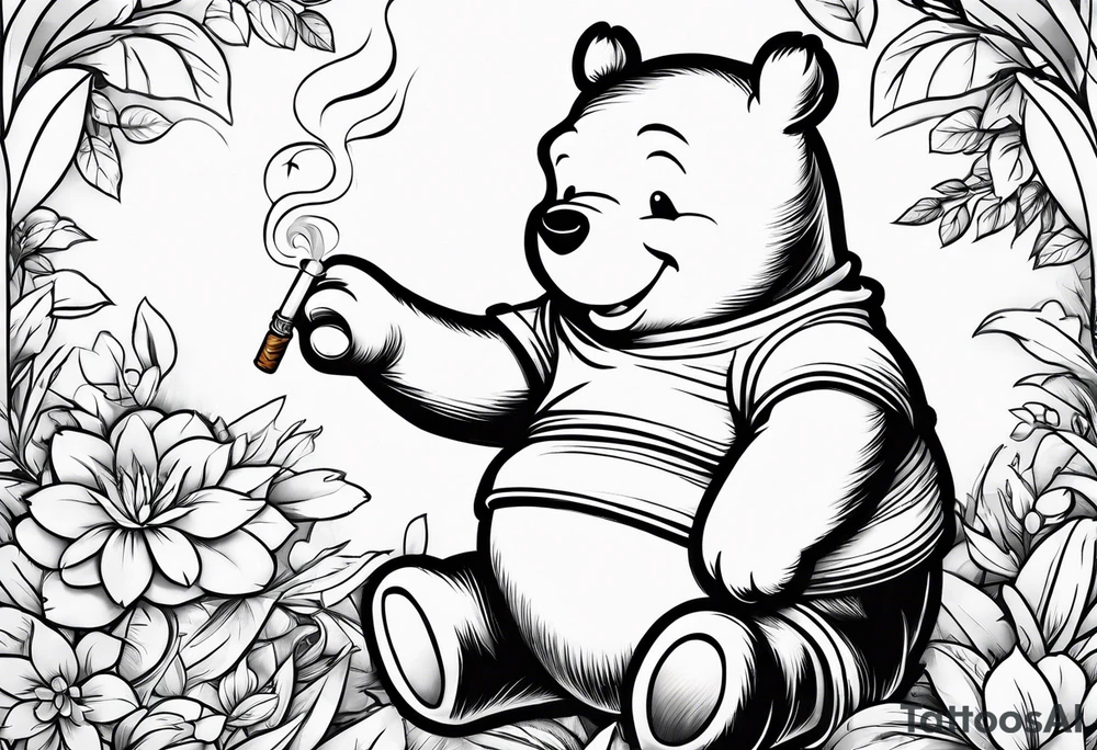 Winnie Pooh smoking joint tattoo idea