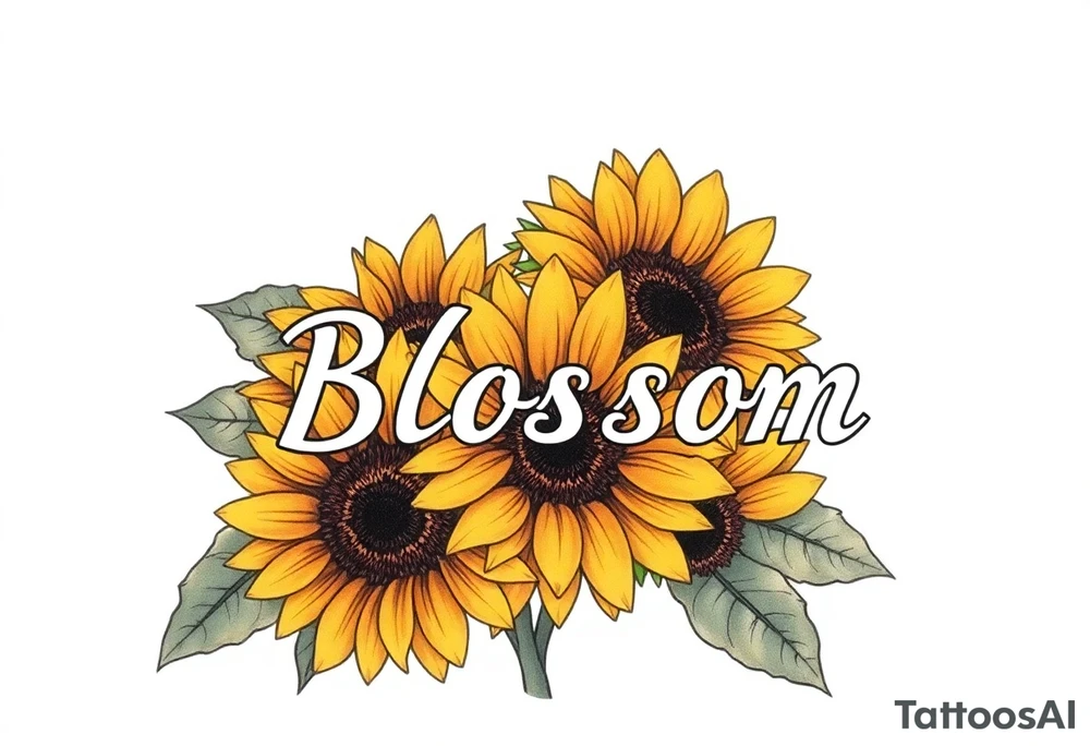 Sunflowers with “Blossom” written through it tattoo idea