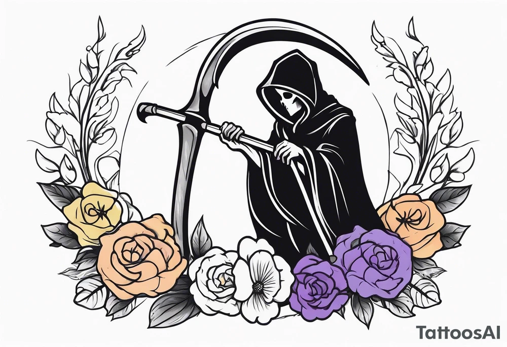 scythe grim reaper cute girlie nightshade flower tattoo idea