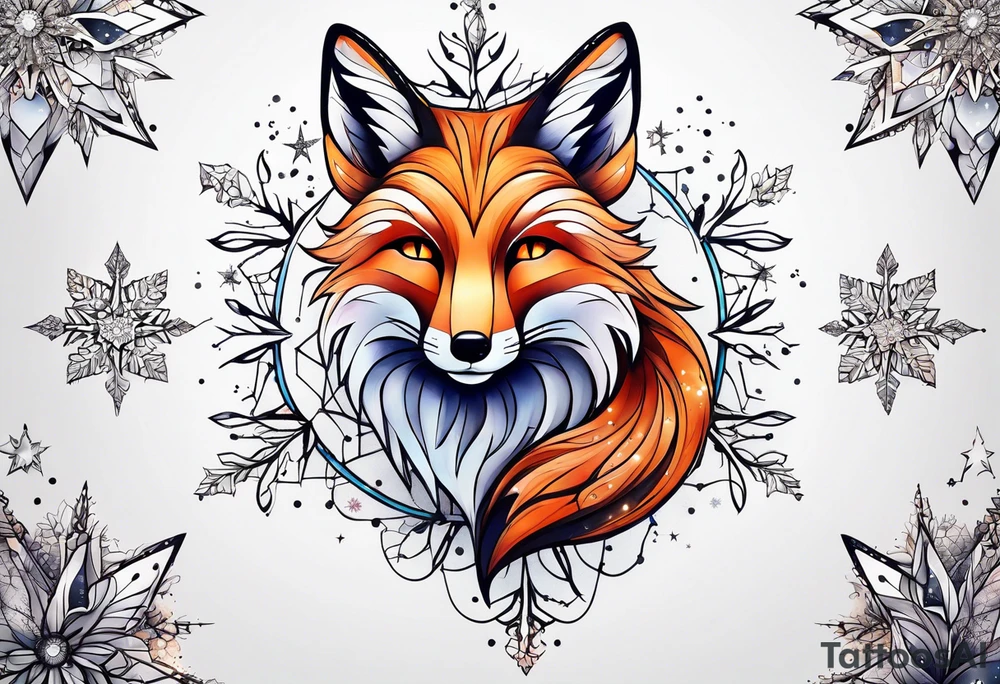 Constellation, animal fox , snowflake tattoo idea