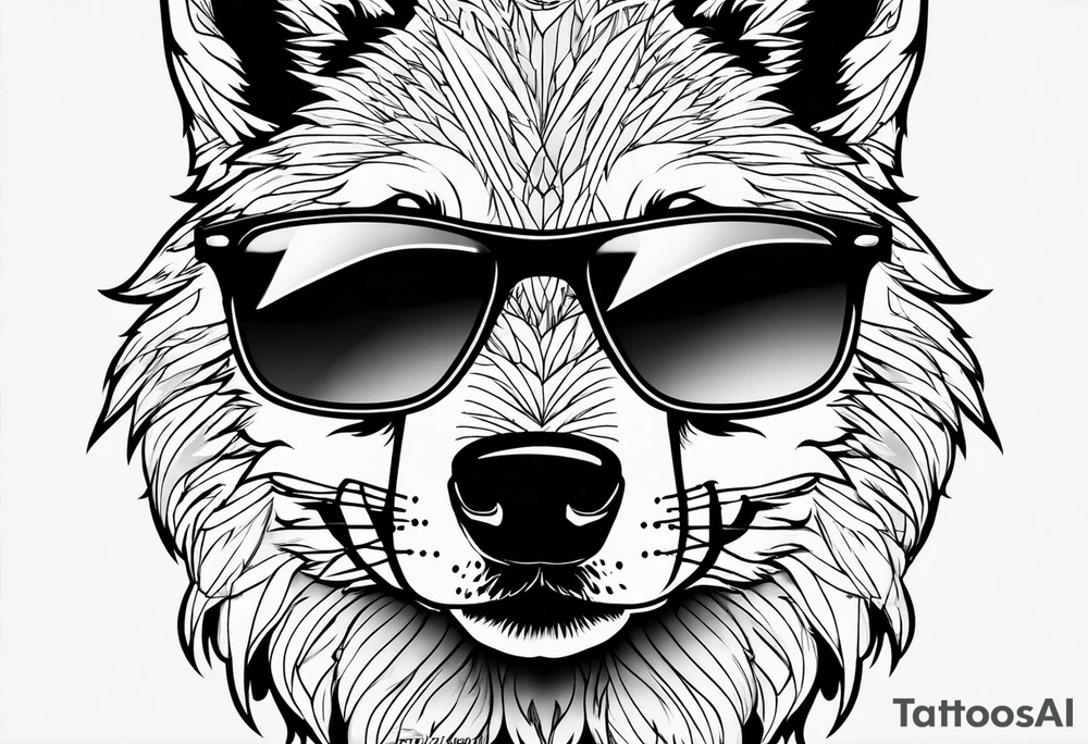 Badass wolf wearing sunglasses tattoo idea