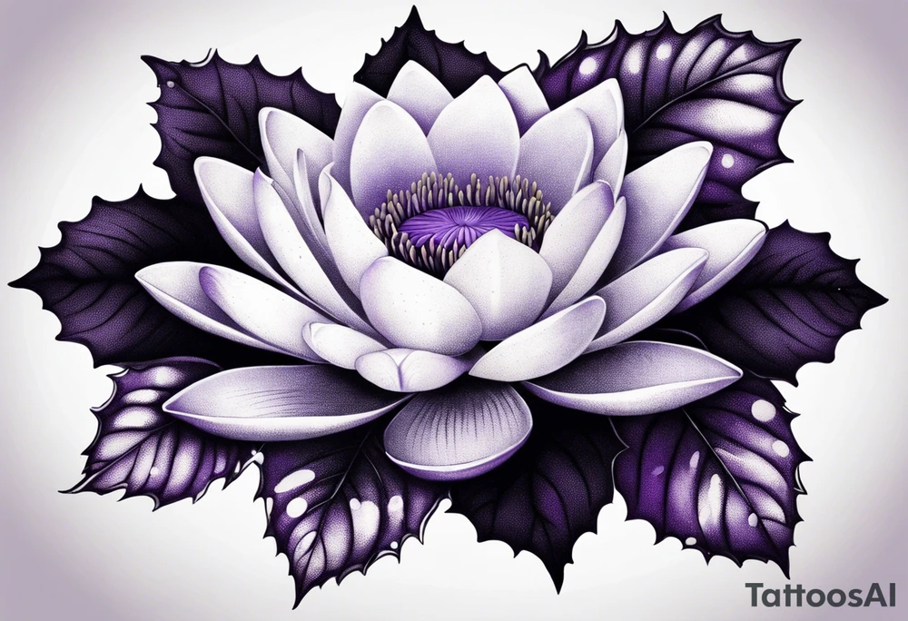 bouquet of violet, water lily, and holly tattoo idea