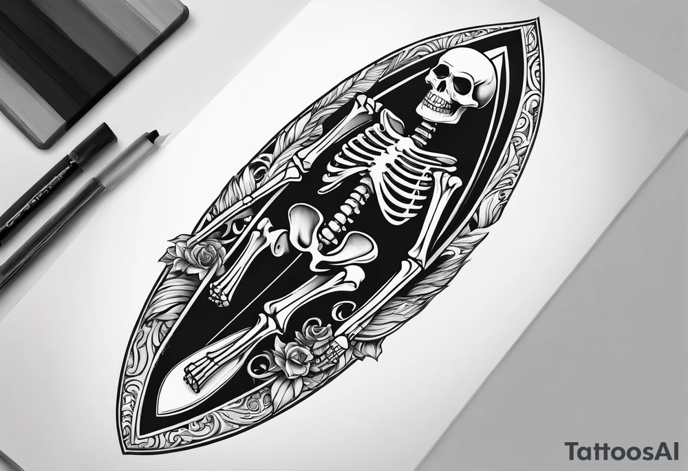 skeleton on a surfboard tattoo idea