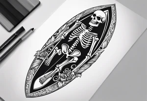 skeleton on a surfboard tattoo idea