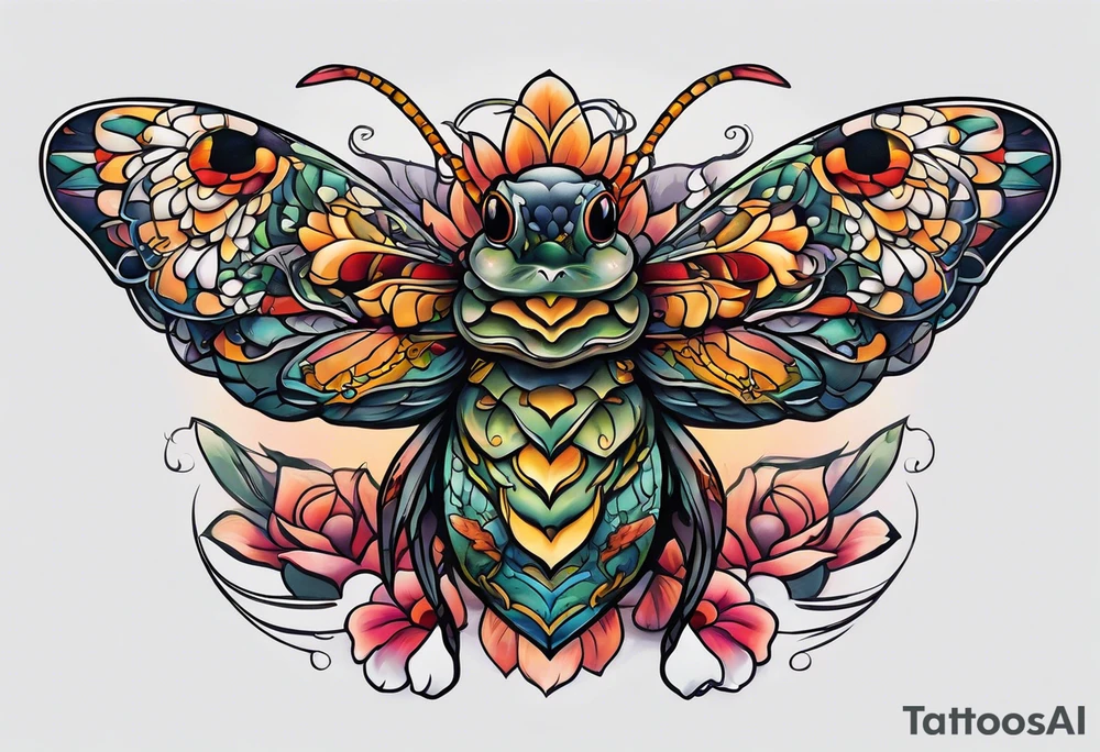 Duck toad moth tattoo idea
