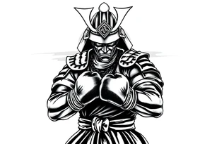 noble samurai warrior silhouette at sunset with boxing gloves tattoo idea