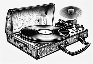 Recordplayer finline art minimalistic 2D tattoo idea