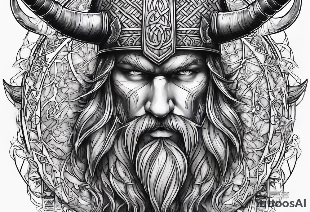 Make a viking shest tattoo dat cover the howl chest use the triple horns of Odin and the web of wyrd tattoo idea